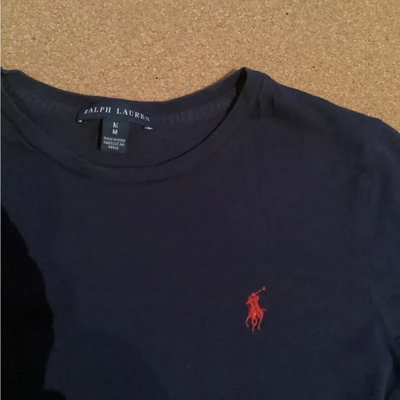Ralph Lauren Men's Dark Blue Tee with Red Logo - Picture 2 of 5